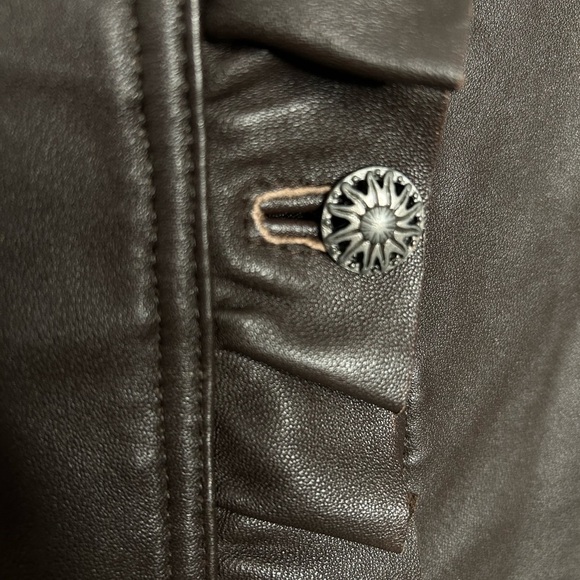 Michael Simon chocolate Brown Lamb Leather/Sweater Long Sleeve Jacket Ruffle S - Picture 8 of 13